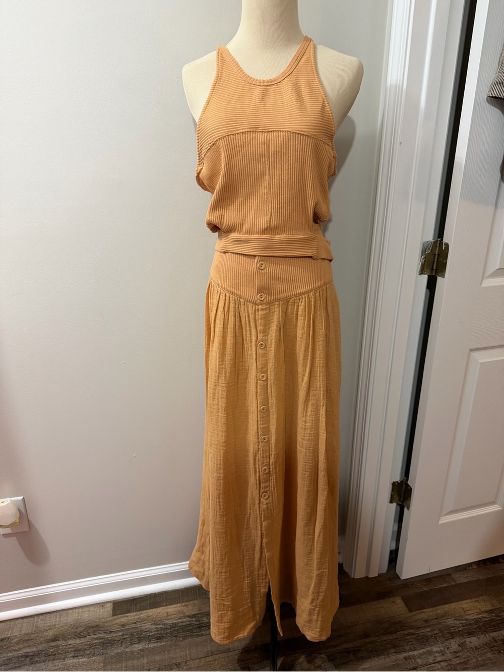 Free People Golden Mustard Crop Top & Maxi Skirt Set
